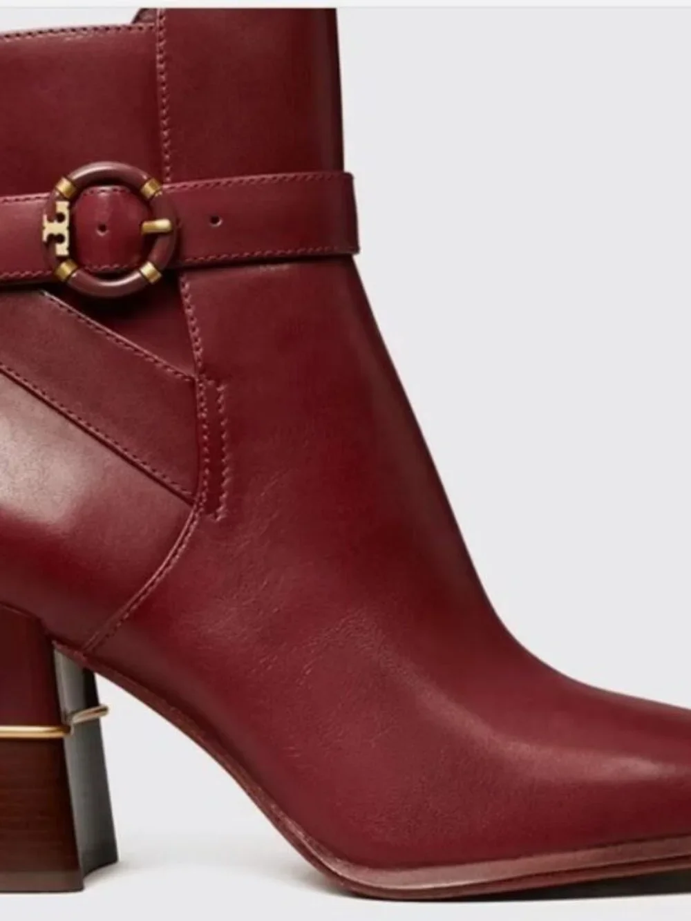 Brand new TORY BURCH sz 9.5 multi logo buckle boots claret 143326